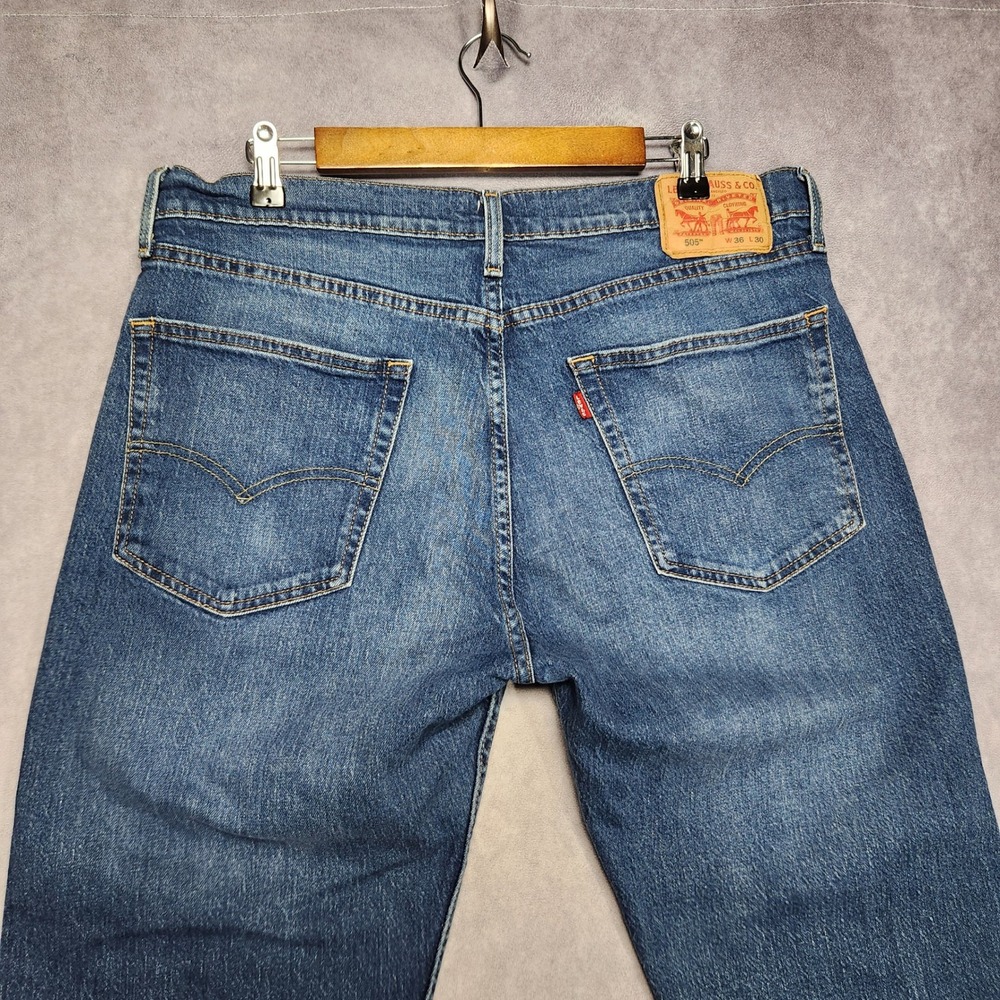 Levi 505 Regular‎ Fit Mens Blue Jeans 36x30 Medium Wash Stretch Straight Leg